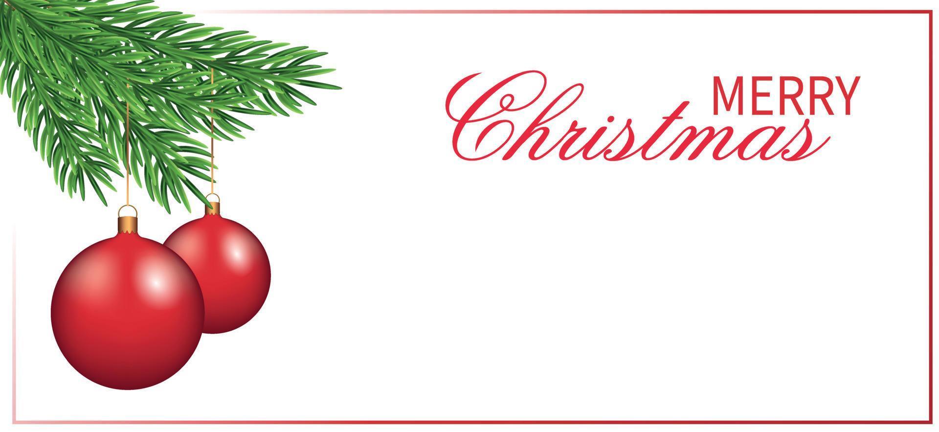 decoración navideña, bolas de navidad en una rama de árbol de navidad. pancarta ancha con espacio para texto, espacio de copia. concepto para tarjeta de navidad, certificado, invitación de año nuevo. postal con deseos. vector