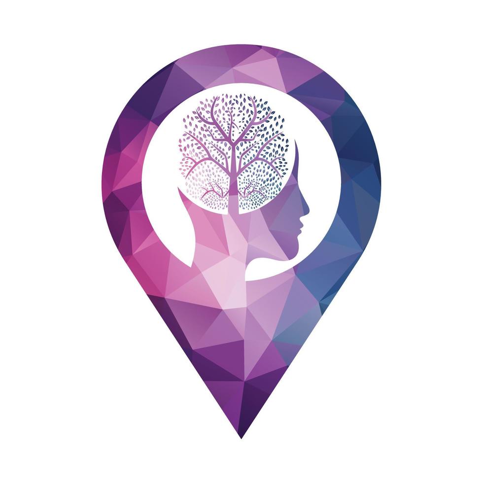 Female head with brain tree logo concept. Organic brain tree mind concept design. vector