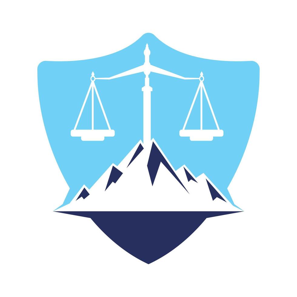 montañas y símbolos de justicia. diseño de concepto de logotipo de escala de ley. vector