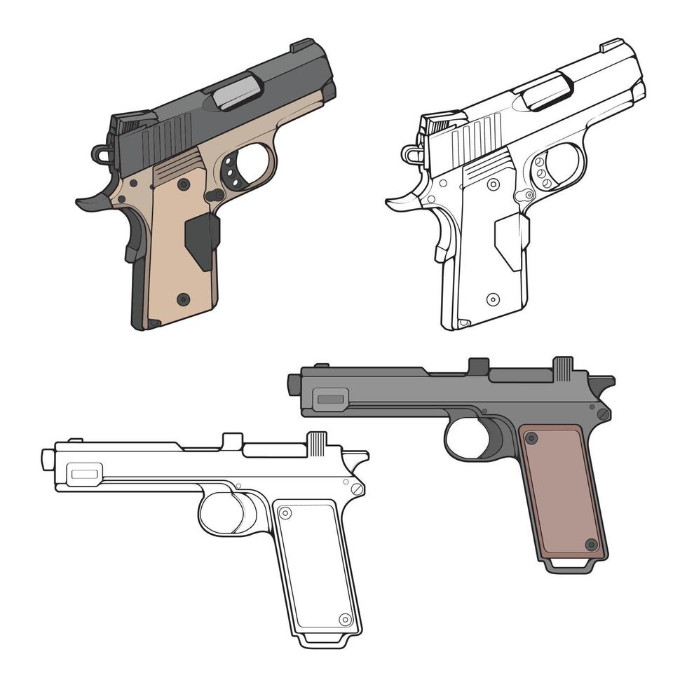 conjunto de armas de fuego militares o policiales de estilo vectorial, arma de fuego, ilustración de armas, línea vectorial, para entrenamiento vector