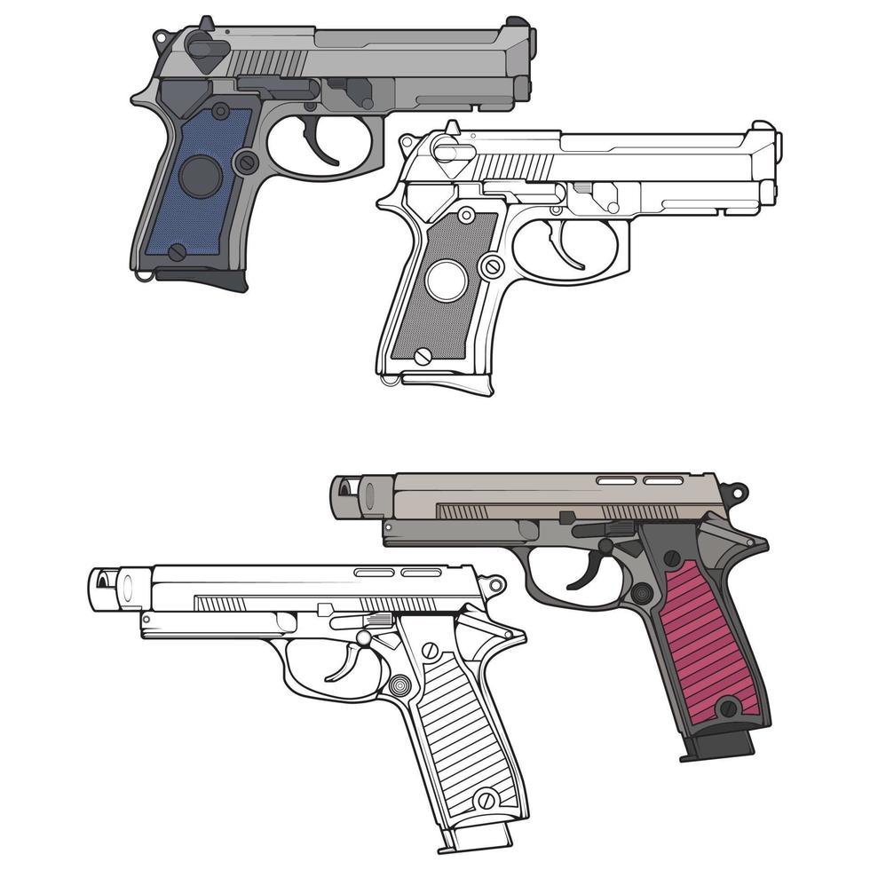 Set of military or police firearms vector style, Shooting gun, Weapon illustration, Vector Line, for training