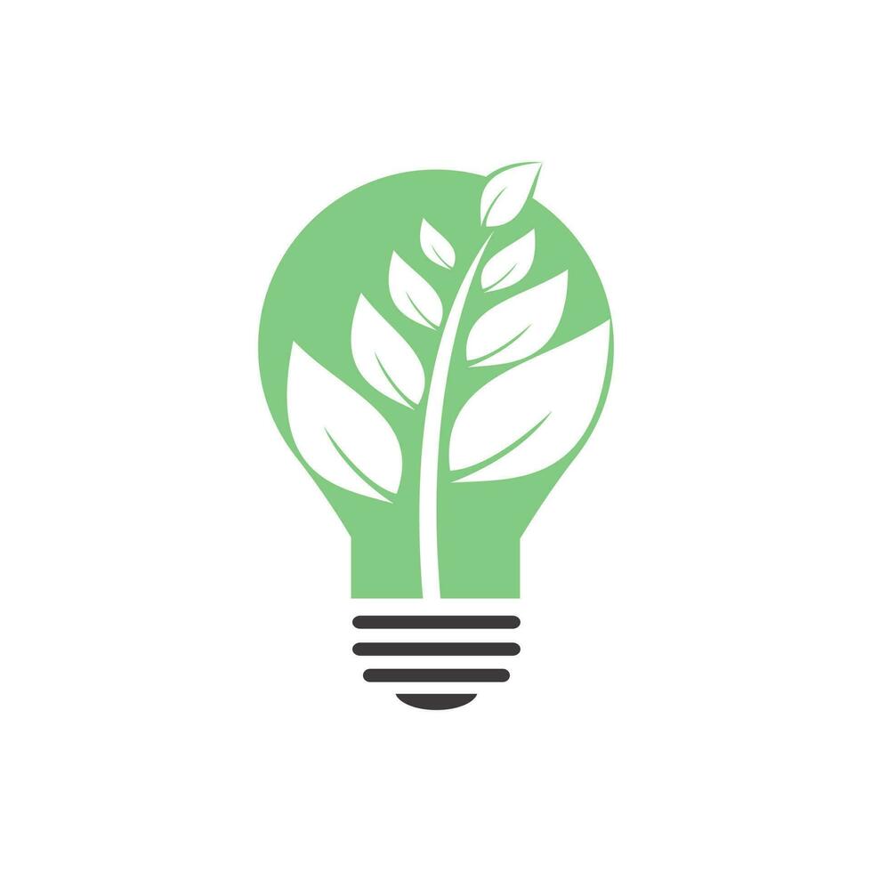 Bulb lamp and leaves logo design. Nature idea innovation symbol. vector