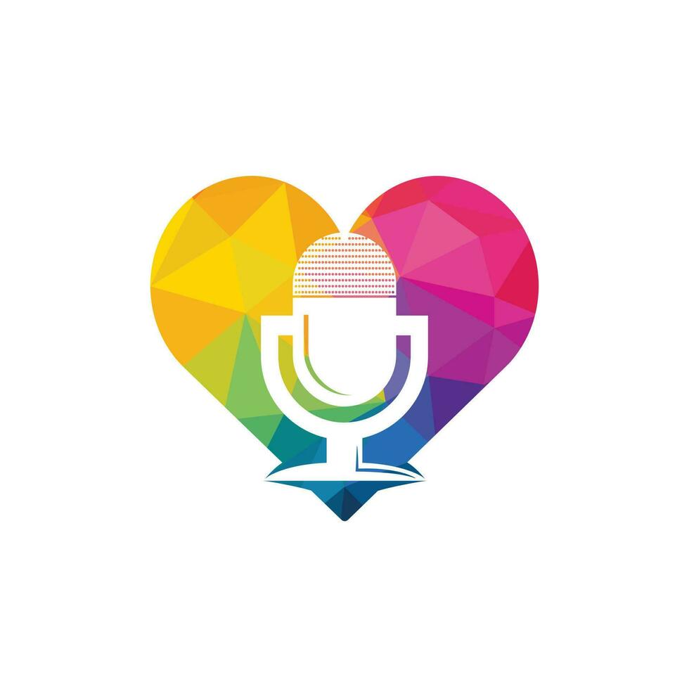 Love Podcast logo design. Studio table microphone with broadcast icon design. vector