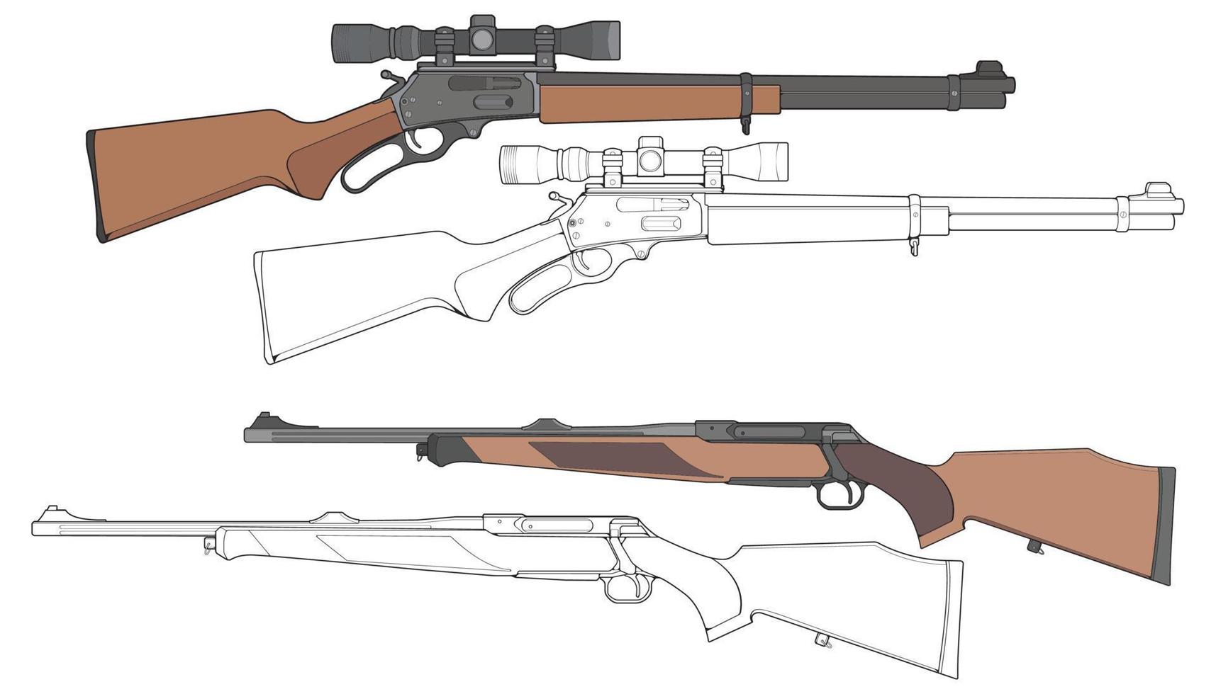 conjunto de armas de fuego militares o policiales de estilo vectorial, arma de fuego, ilustración de armas, línea vectorial, para entrenamiento vector