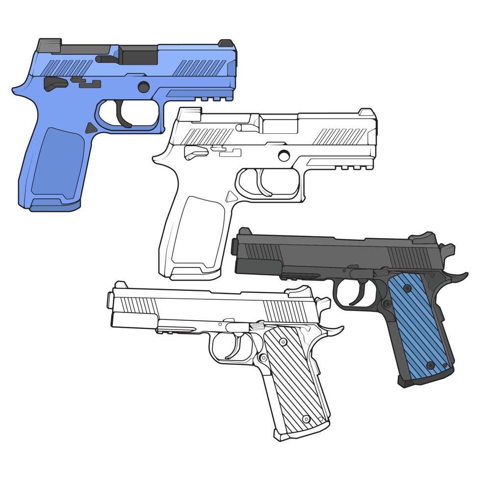 conjunto de armas de fuego militares o policiales de estilo vectorial, arma de fuego, ilustración de armas, línea vectorial, para entrenamiento vector