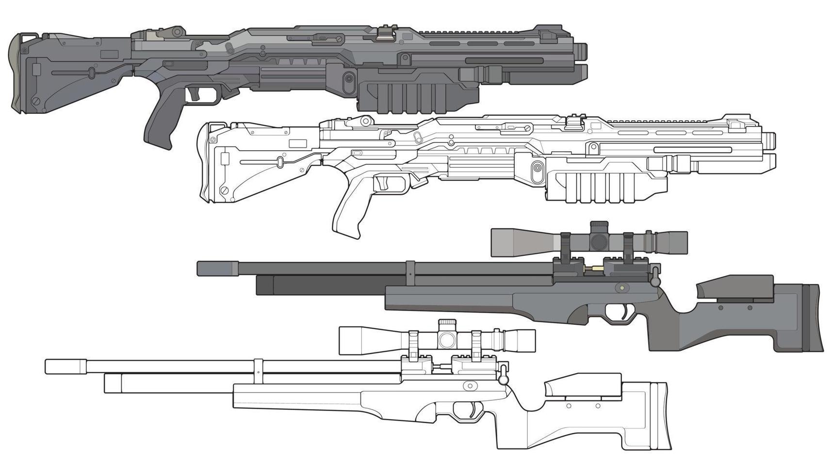 Set of military or police firearms vector style, Shooting gun, Weapon illustration, Vector Line, for training