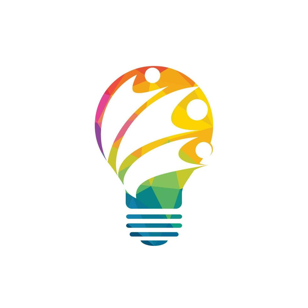 People in light bulb vector design. Corporate business and industrial creative logotype symbol. Brainstorming and teamwork concept.