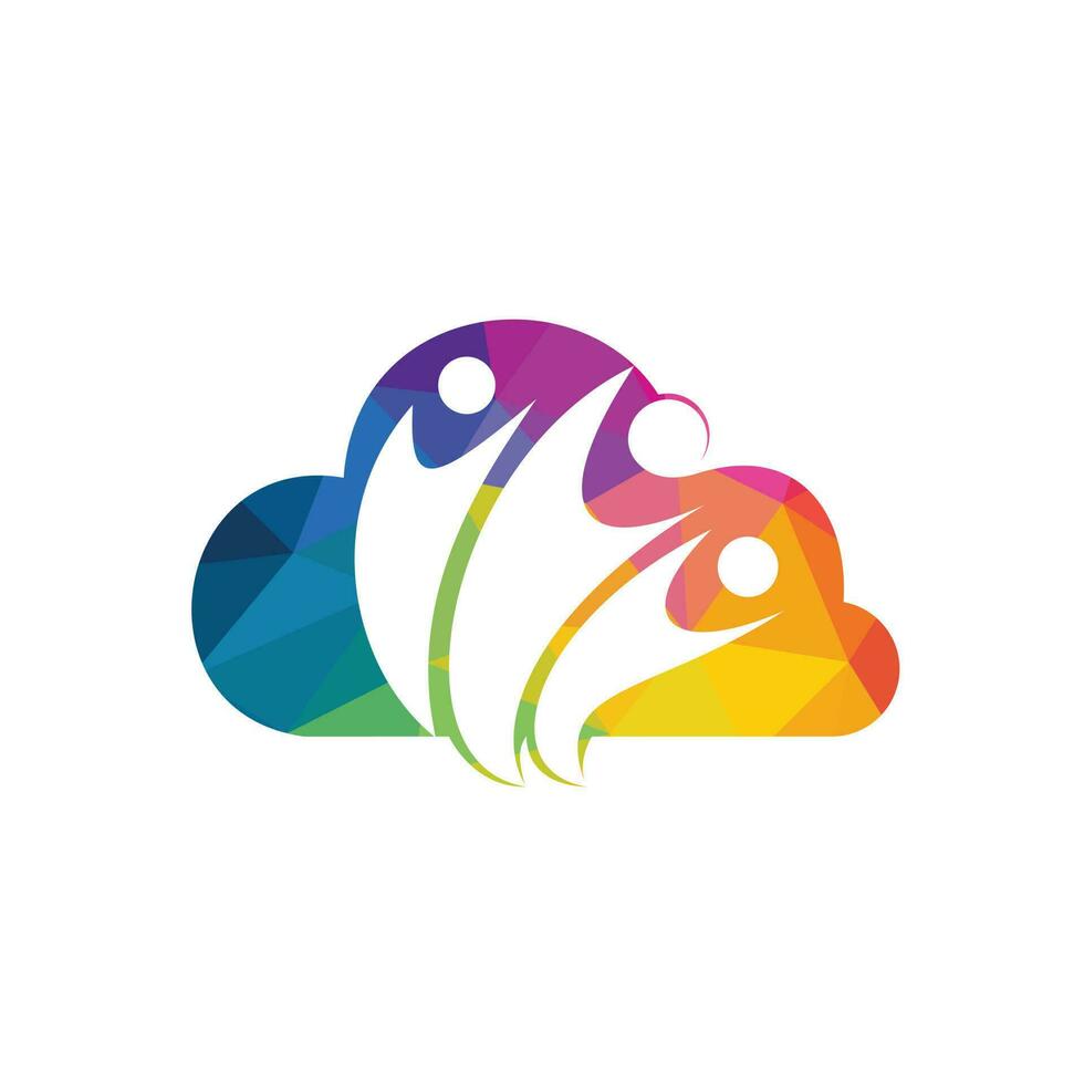 logotipo abstracto de la nube comunitaria. logotipo de gente feliz. símbolo de trabajo en equipo. logotipo sociales. icono de personas de asociación. vector