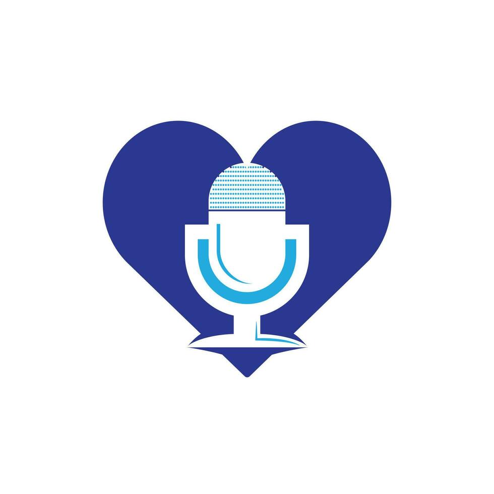 Love Podcast logo design. Studio table microphone with broadcast icon design. vector