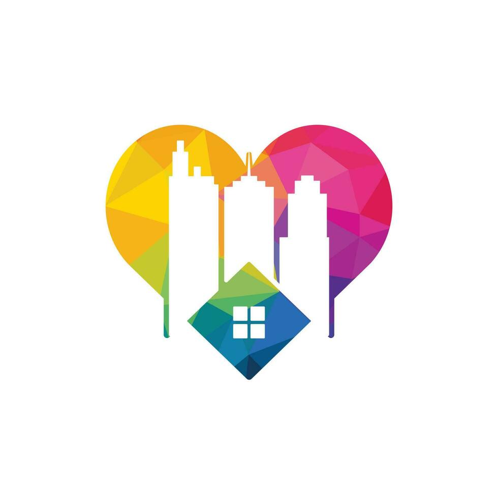 Real estate love vector logo design. Building and heart logo design. Building Estate Logo with Skyscrapers.