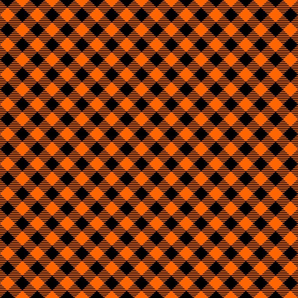 Halloween or Thanksgiving day seamless pattern. Diagonal black and orange striped gingham plaid texture. Checkered background for fall picnic blanket or tablecloth vector