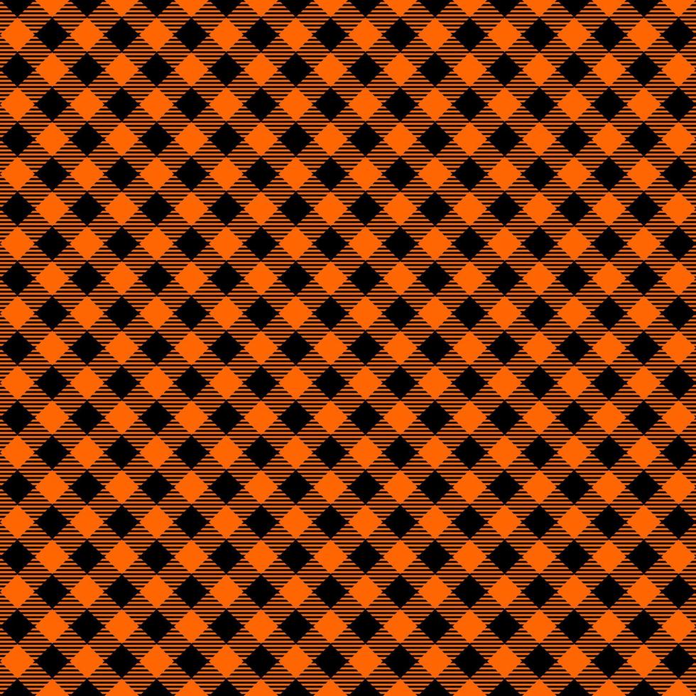 Halloween or Thanksgiving day seamless pattern. Diagonal black and orange striped gingham plaid texture. Checkered background for fall picnic blanket or tablecloth vector