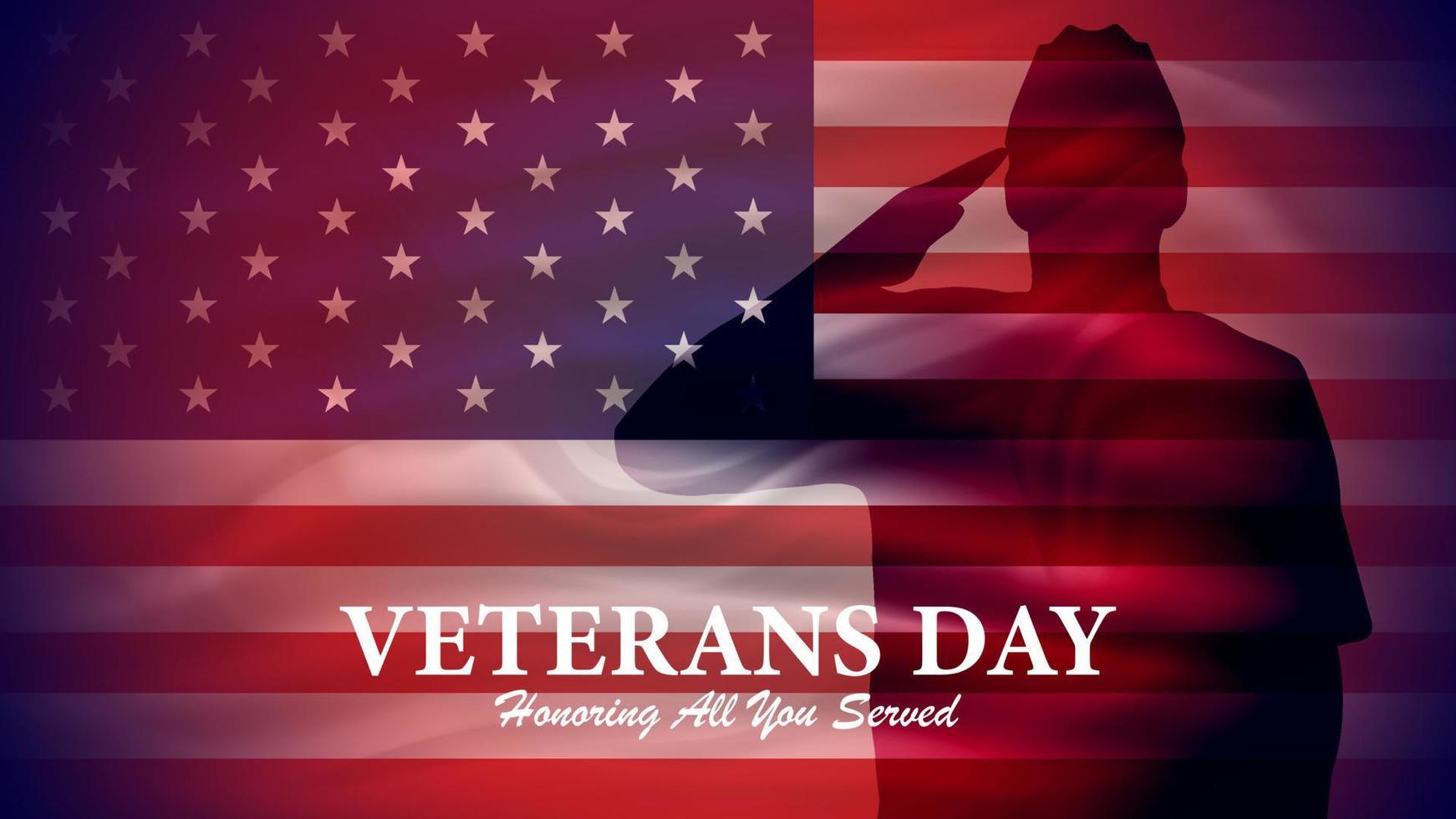 Happy Veterans Day Celebration Background with the USA flag and soldiers saluting vector