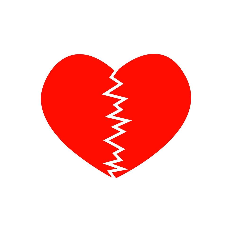 Red cracked heart icon. Symbol of heartbreak, infarct, heart disease, divorce, parting vector