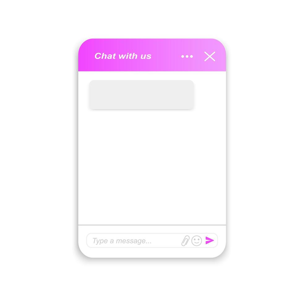 Chatbot window example. Virtual assistant bot form. Life chat customer service template. Mobile messenger app interface vector