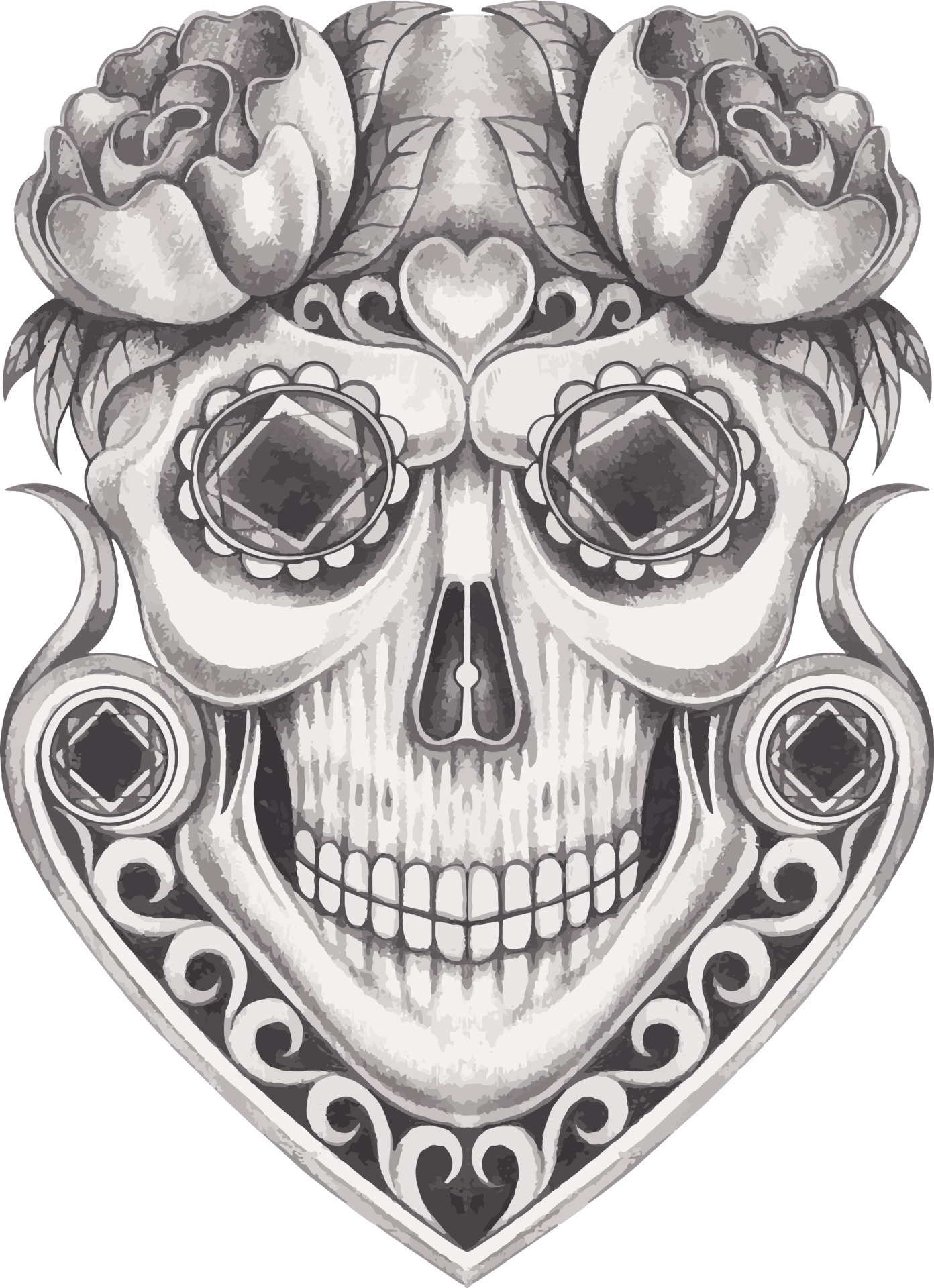 Art fancy skull day of the dead. Hand drawing and make graphic vector ...