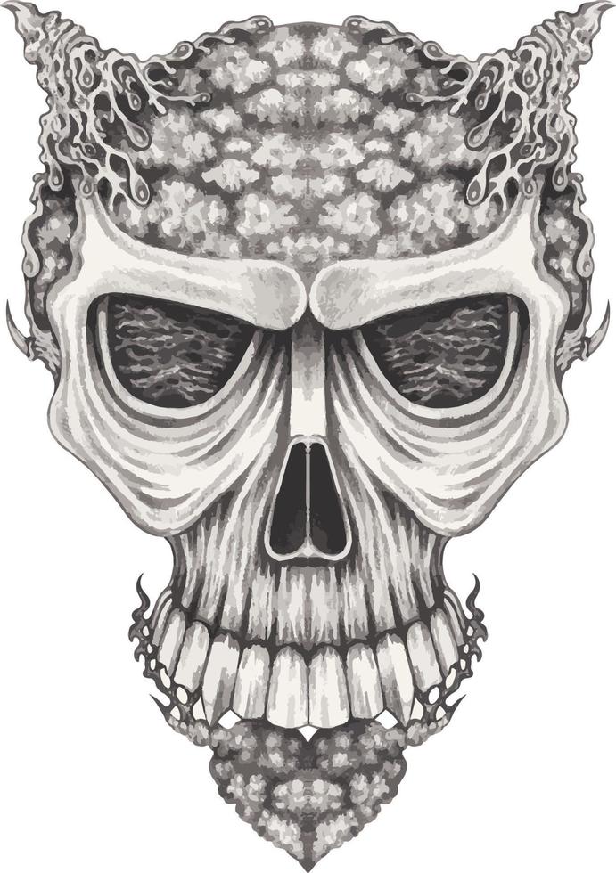 Art surreal devil skull. Hand drawing and make graphic vector. vector