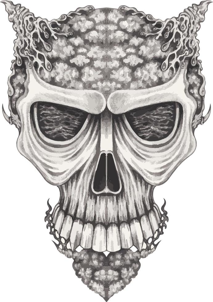 Art surreal devil skull. Hand drawing and make graphic vector. vector