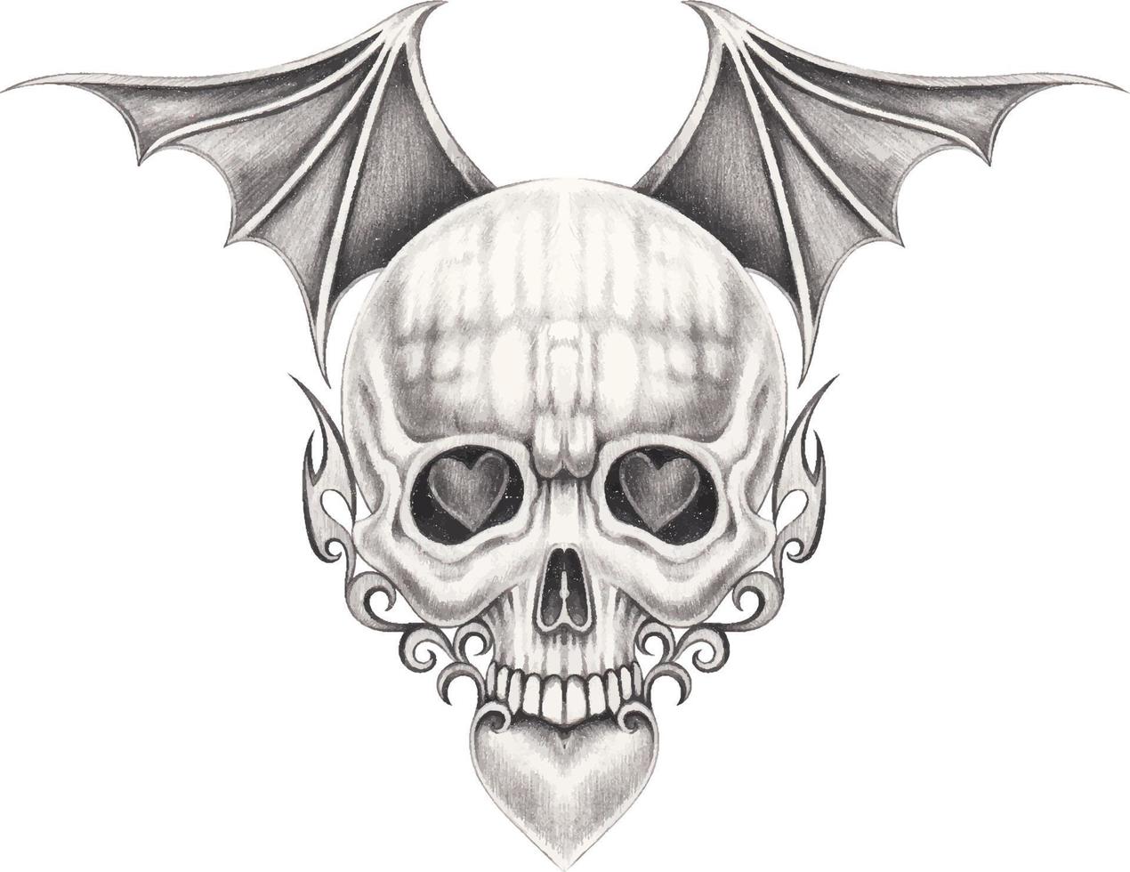 Art fantasy wings devil skull tattoo. Hand drawing and make graphic vector. vector