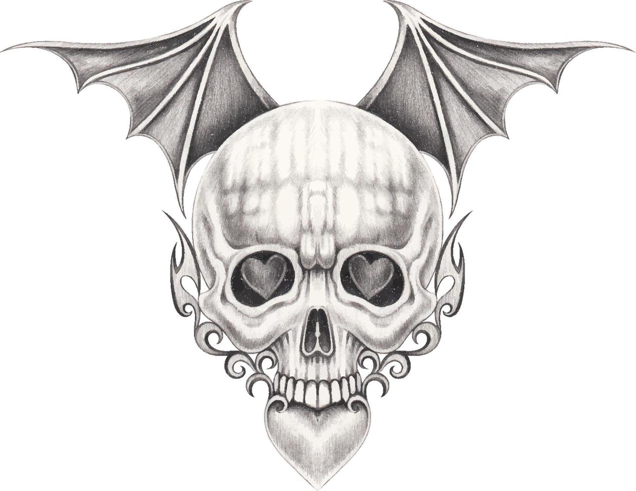 Art fantasy wings devil skull tattoo. Hand drawing and make graphic vector. vector