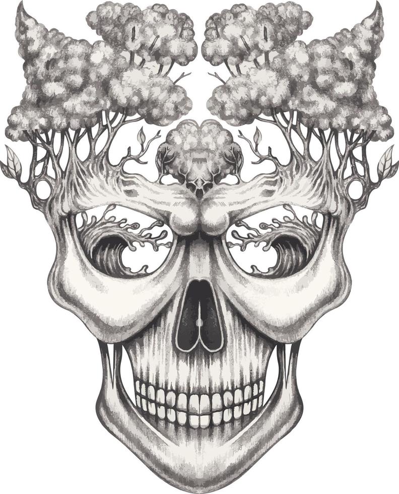 Art surreal skull. Hand drawing and make graphic vector. vector