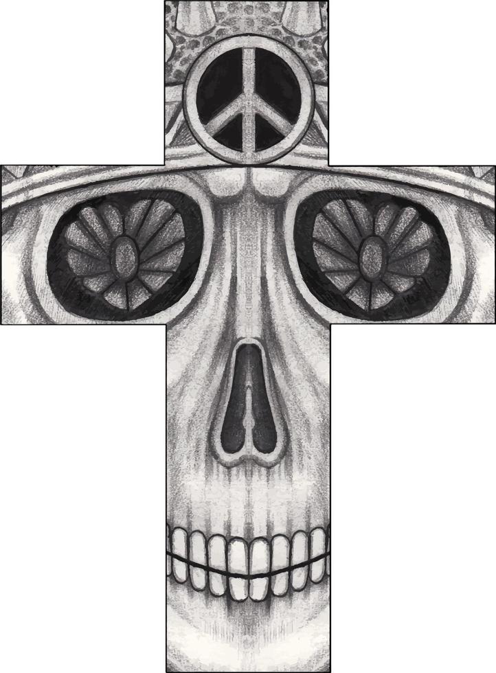 Art fancy skull cross. Hand drawing and make graphic vector. vector