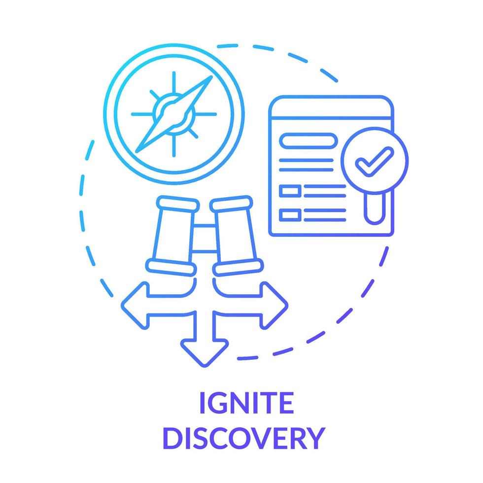 Ignite discovery blue gradient concept icon. How to get found on internet. Search engine optimization pillar abstract idea thin line illustration. Isolated outline drawing. vector
