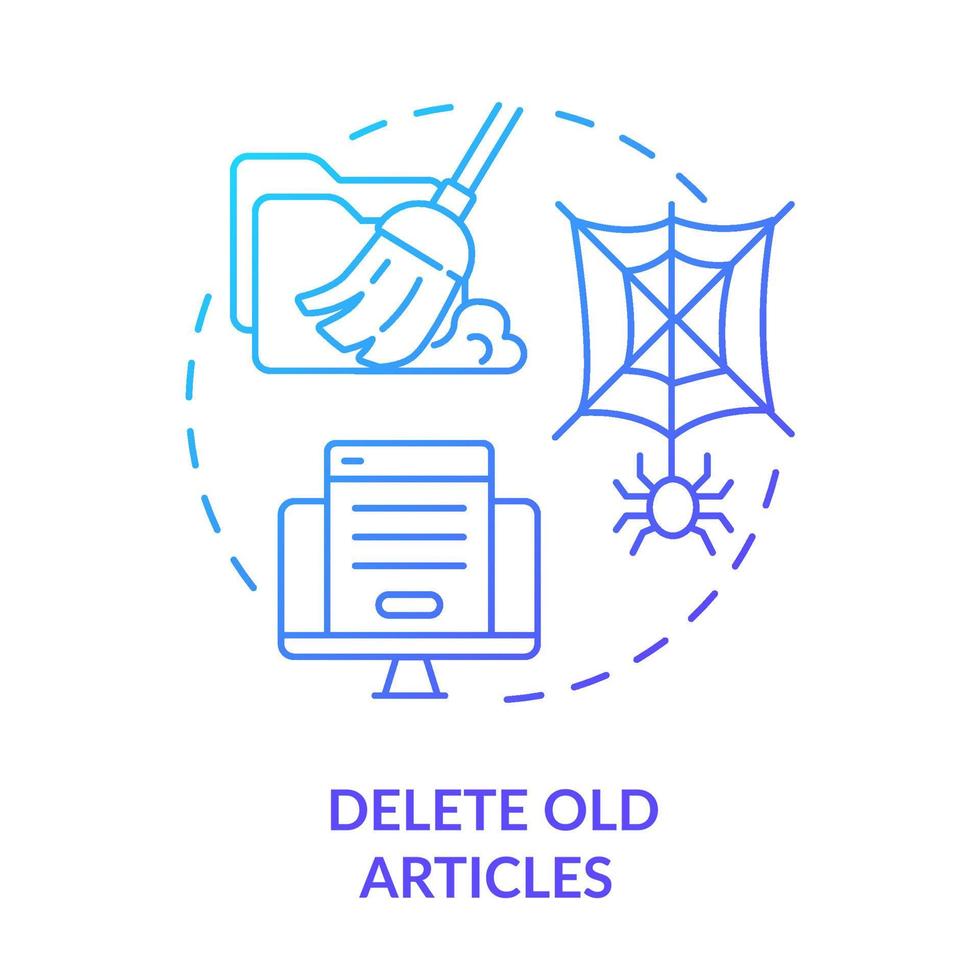 Delete old articles blue gradient concept icon. Site content. Search engine optimization principle abstract idea thin line illustration. Isolated outline drawing. vector