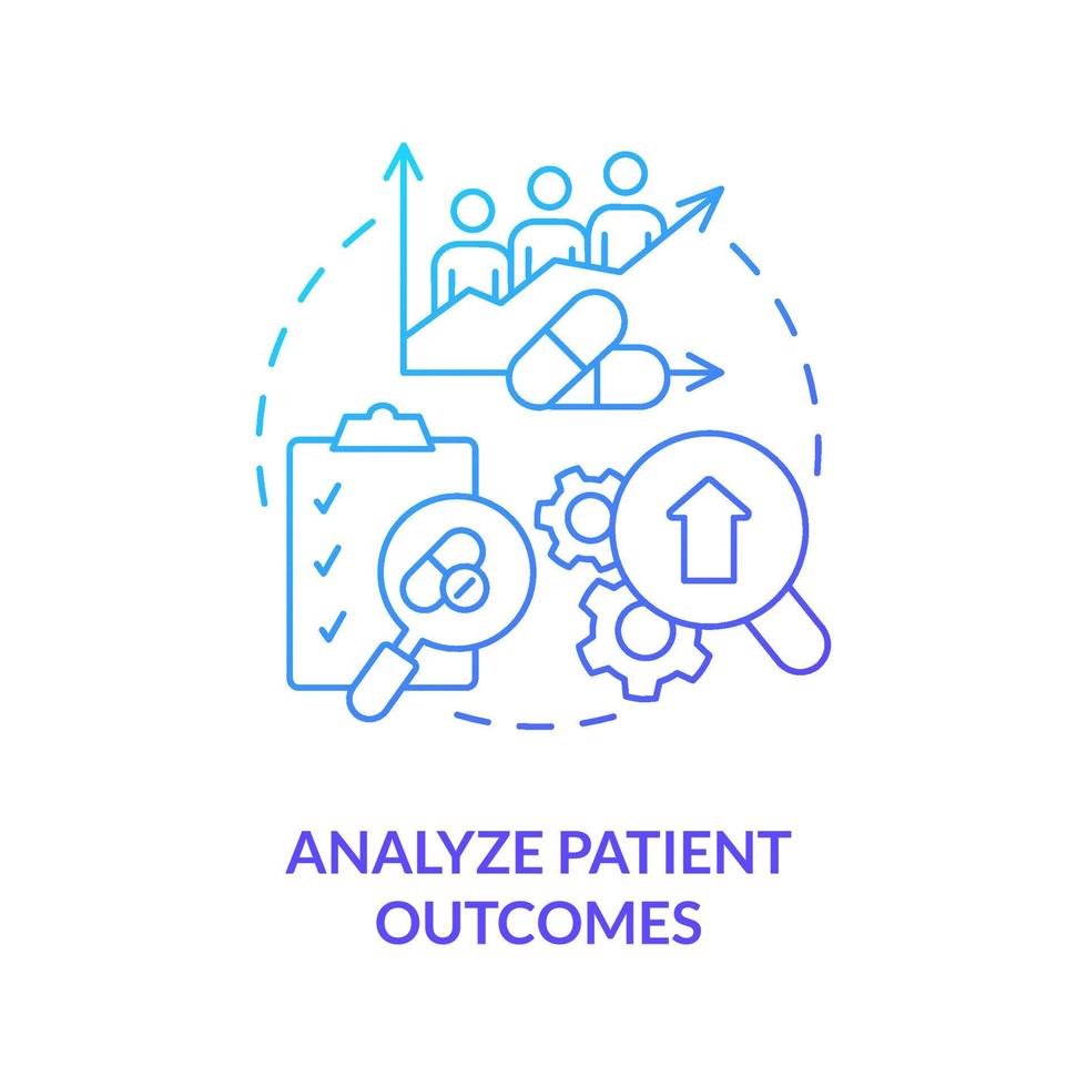 Analyze patient outcomes blue gradient concept icon. Improving quality of healthcare abstract idea thin line illustration. Medical treatment impact. Isolated outline drawing. vector