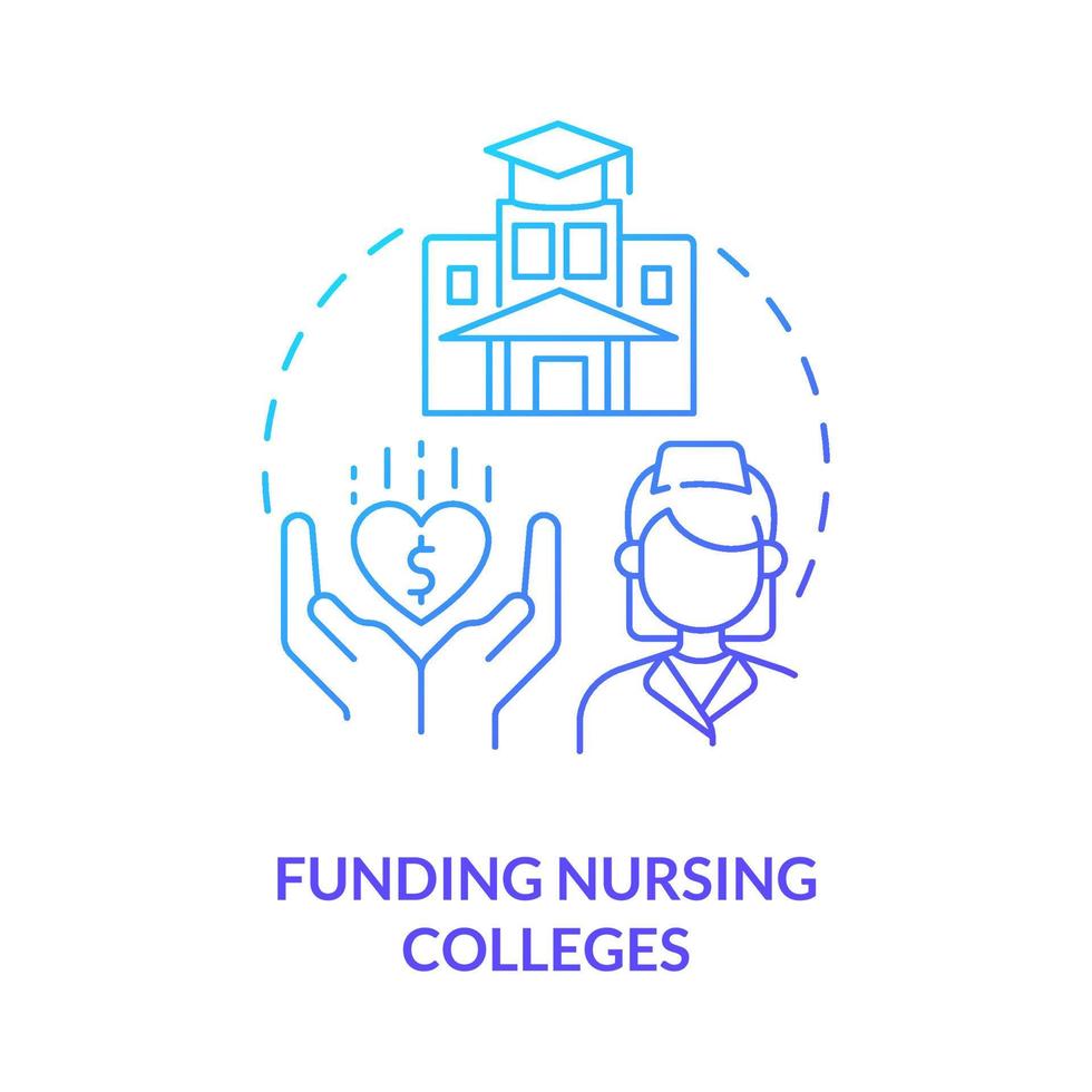 Funding nursing colleges blue gradient concept icon. Improve healthcare system efficiency abstract idea thin line illustration. Professional grants. Isolated outline drawing. vector
