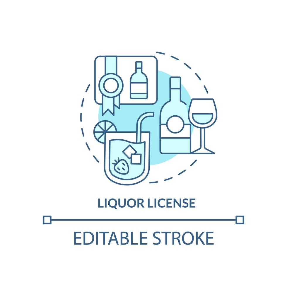 Liquor license turquoise concept icon. Permit to serve alcohol abstract idea thin line illustration. Alcoholic beverages. Isolated outline drawing. Editable stroke. vector