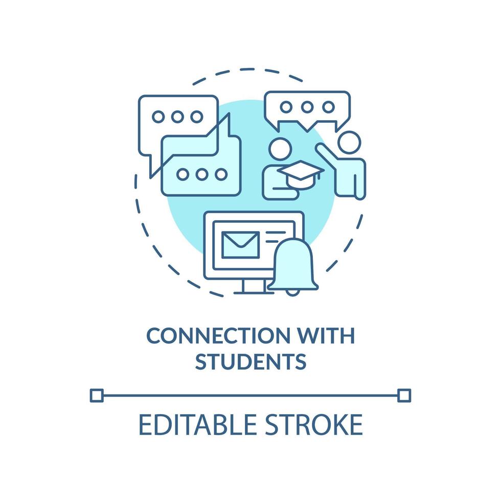 Connection with students turquoise concept icon. Contact to ask question. Environment abstract idea thin line illustration. Isolated outline drawing. Editable stroke. vector