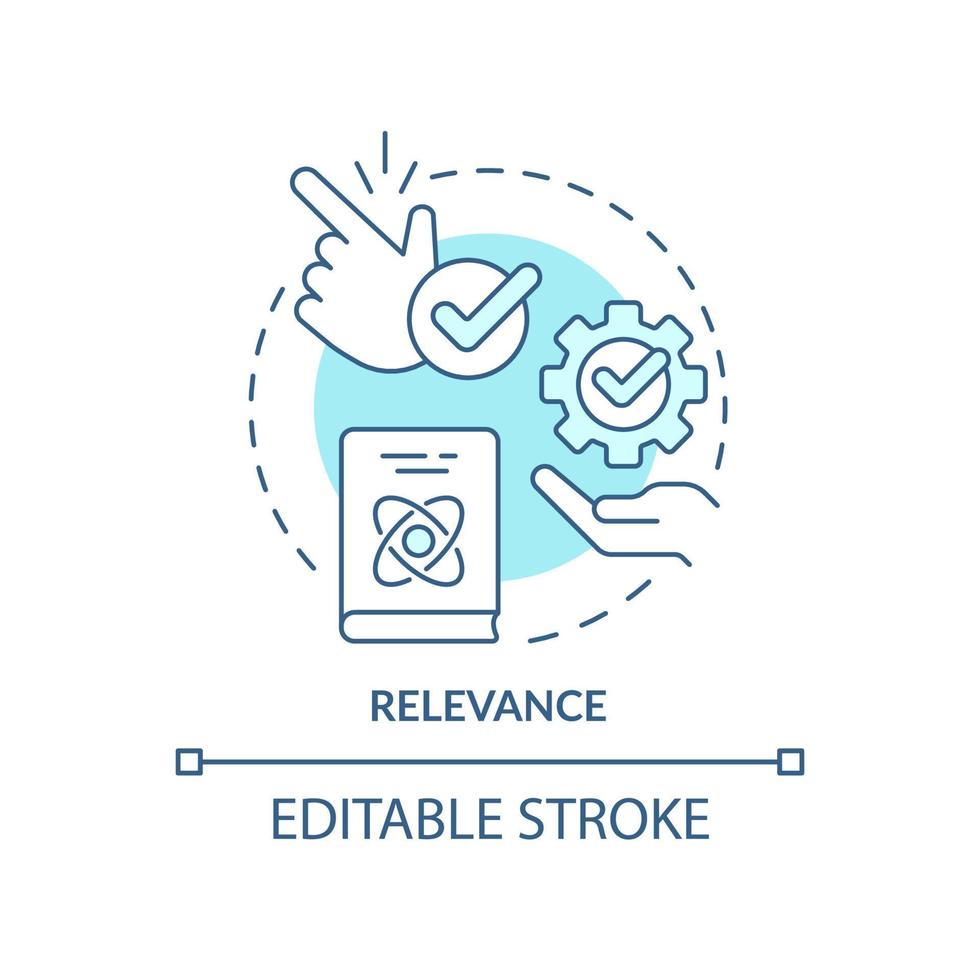 Relevance turquoise concept icon. Current materials, experience. Learning principle abstract idea thin line illustration. Isolated outline drawing. Editable stroke. vector
