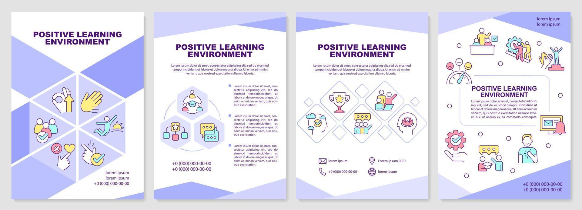 Positive learning environment brochure template. Leaflet design with linear icons. Editable 4 vector layouts for presentation, annual reports.