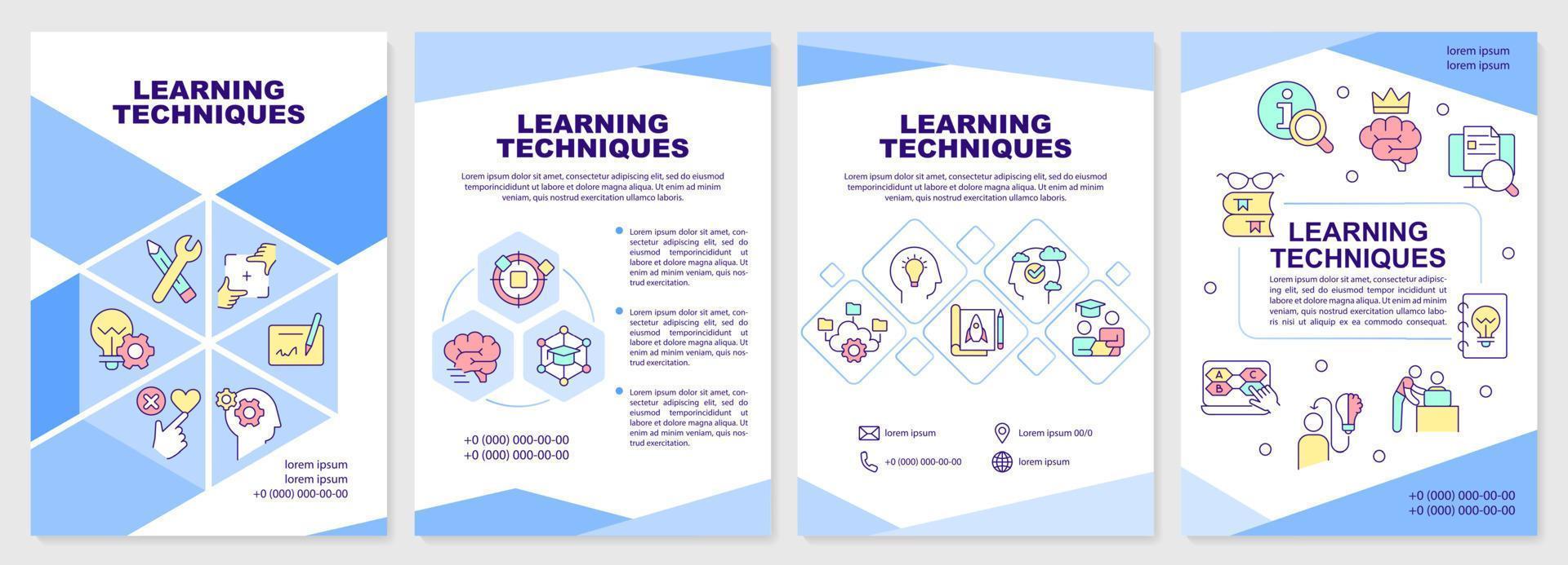 Learning techniques and principles brochure template. Leaflet design with linear icons. Editable 4 vector layouts for presentation, annual reports.