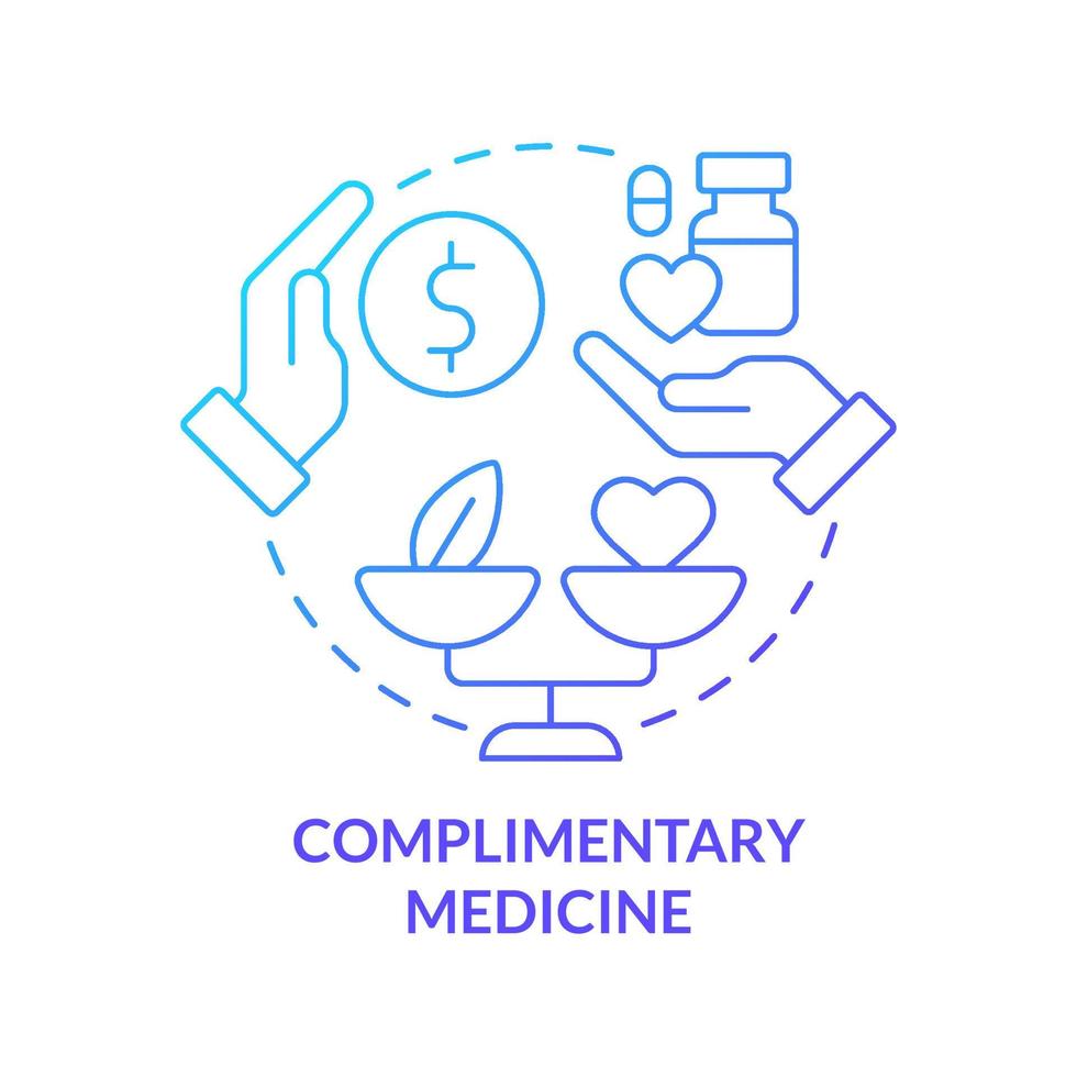 Complimentary medicine blue gradient concept icon. Non-mainstream healthcare approach abstract idea thin line illustration. Complementary practice. Isolated outline drawing. vector