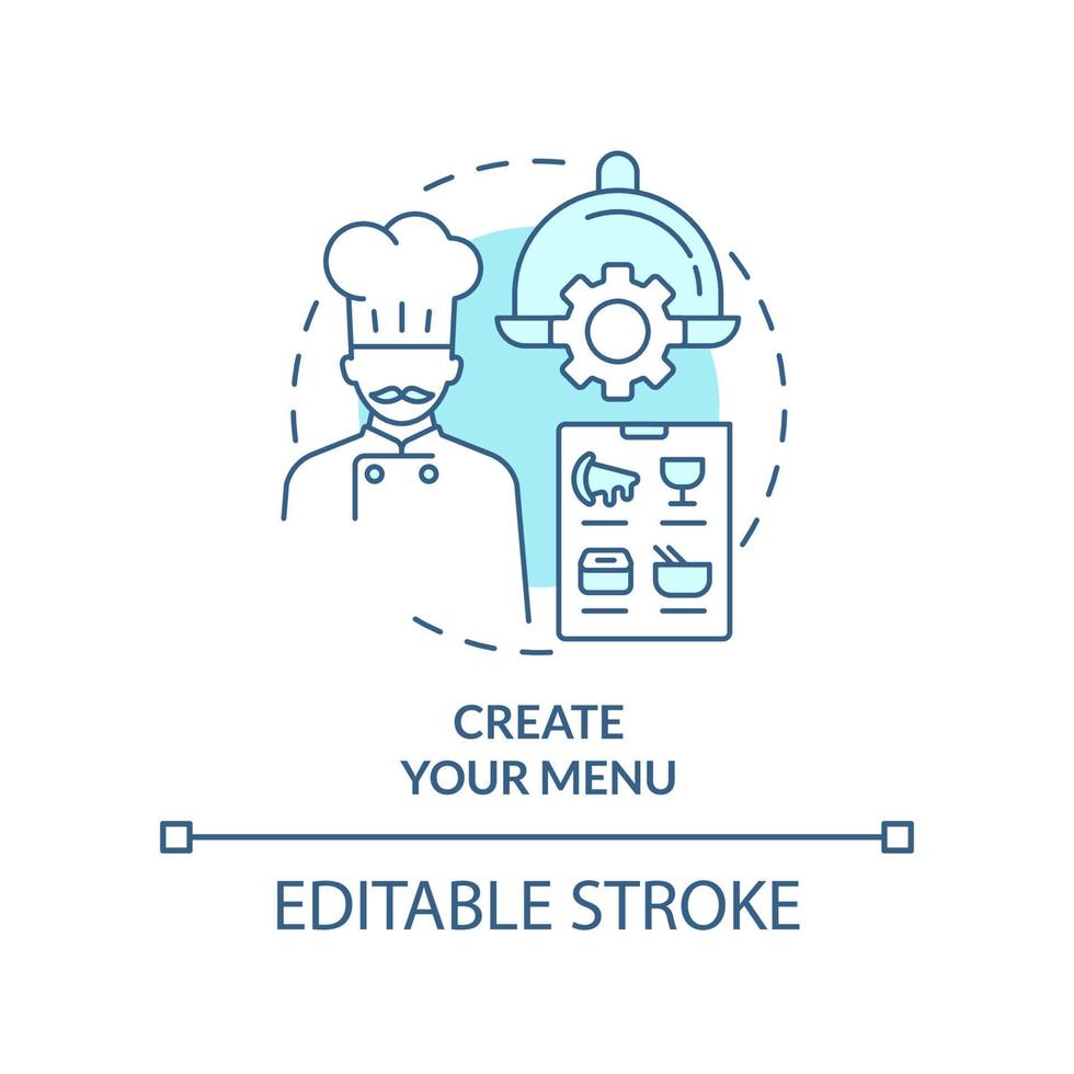 Create menu turquoise concept icon. Starting restaurant step abstract idea thin line illustration. Representing dishes. Isolated outline drawing. Editable stroke. vector