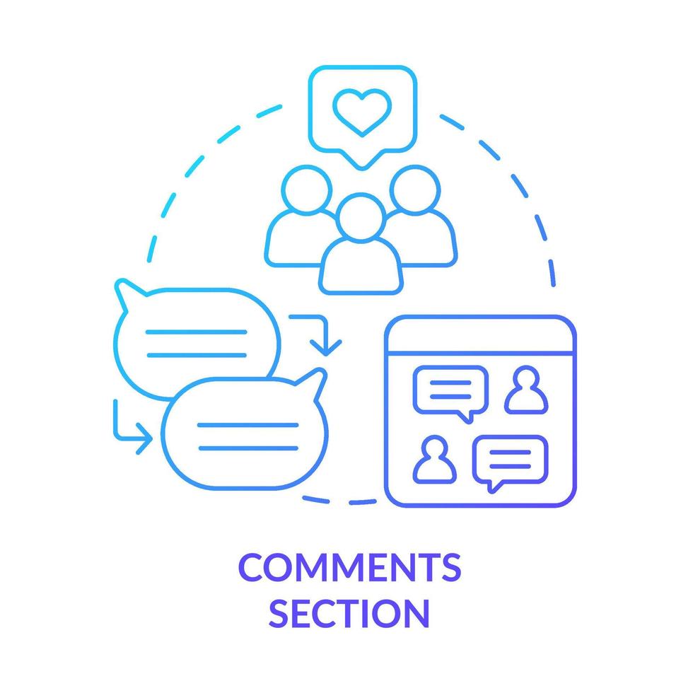 Comments section blue gradient concept icon. Website users feedback and interaction. Advanced SEO abstract idea thin line illustration. Isolated outline drawing. vector