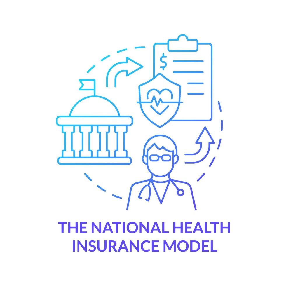 National health insurance model blue gradient concept icon. Type of healthcare systems abstract idea thin line illustration. Government-run program. Isolated outline drawing. vector