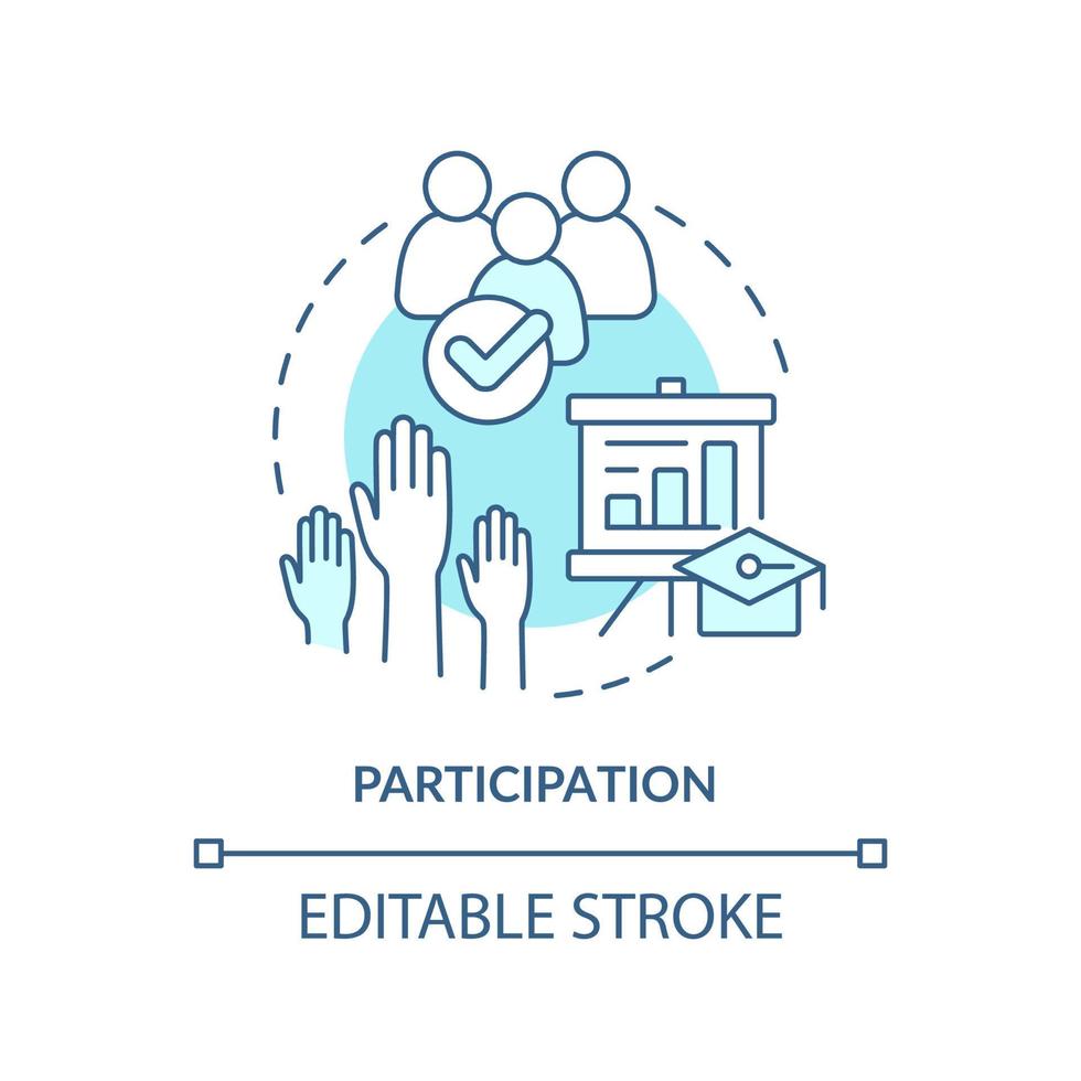 Participation turquoise concept icon. Learning process engagement. Learning principle abstract idea thin line illustration. Isolated outline drawing. Editable stroke. vector