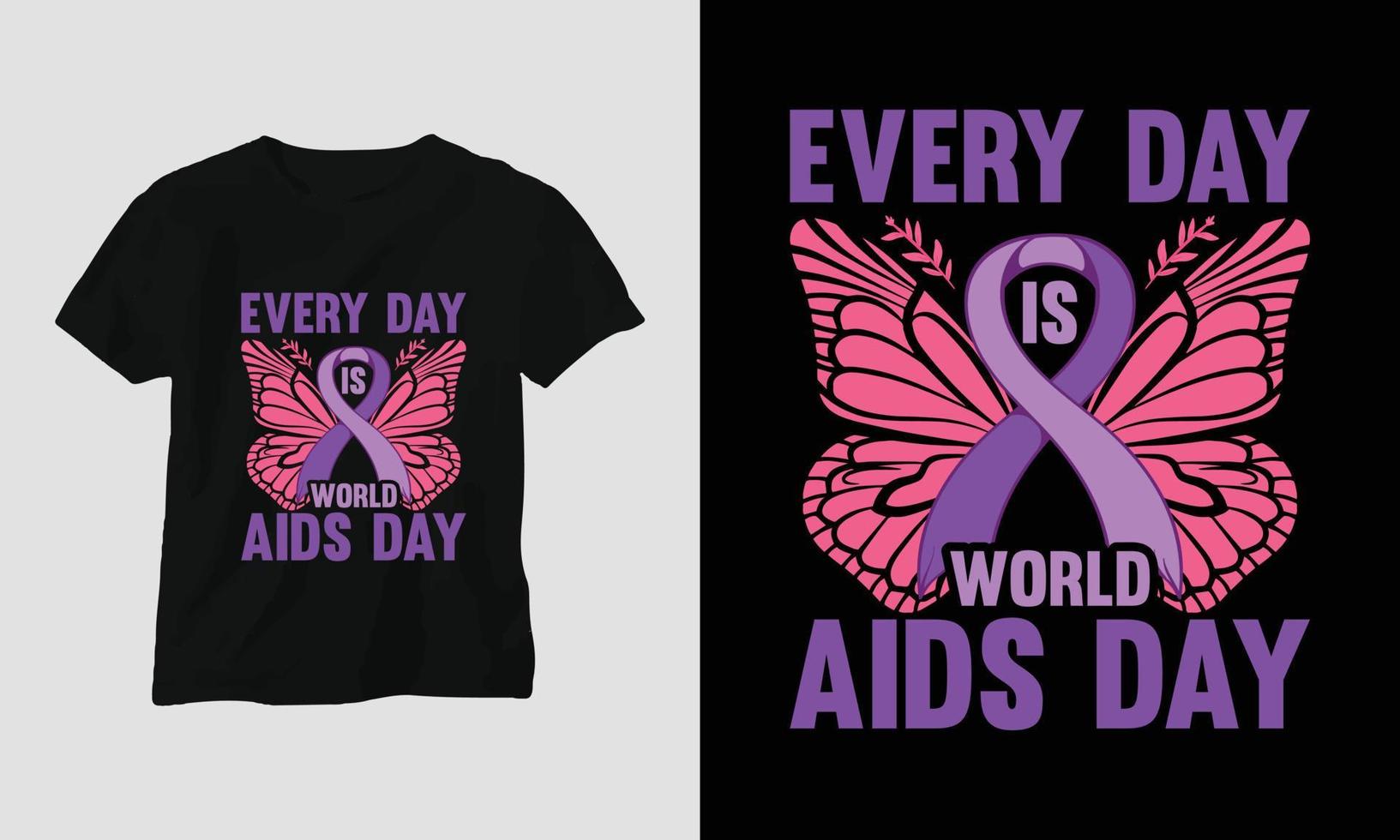 World AIDS Day T-shirt Design with red and pink colors and AIDS Sign ribbon, Butterfly vector