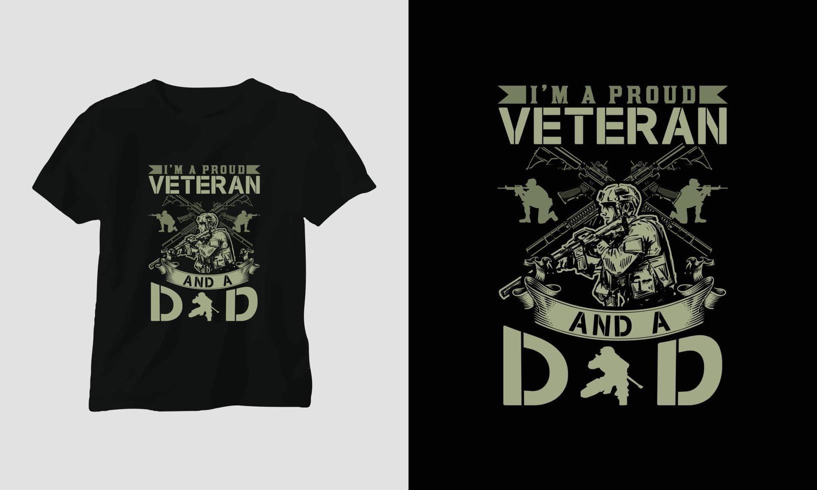 diseño de camisetas del día de los veteranos con el soldado, la bandera, las armas y el cráneo. estilo vintage con efecto grunge vector