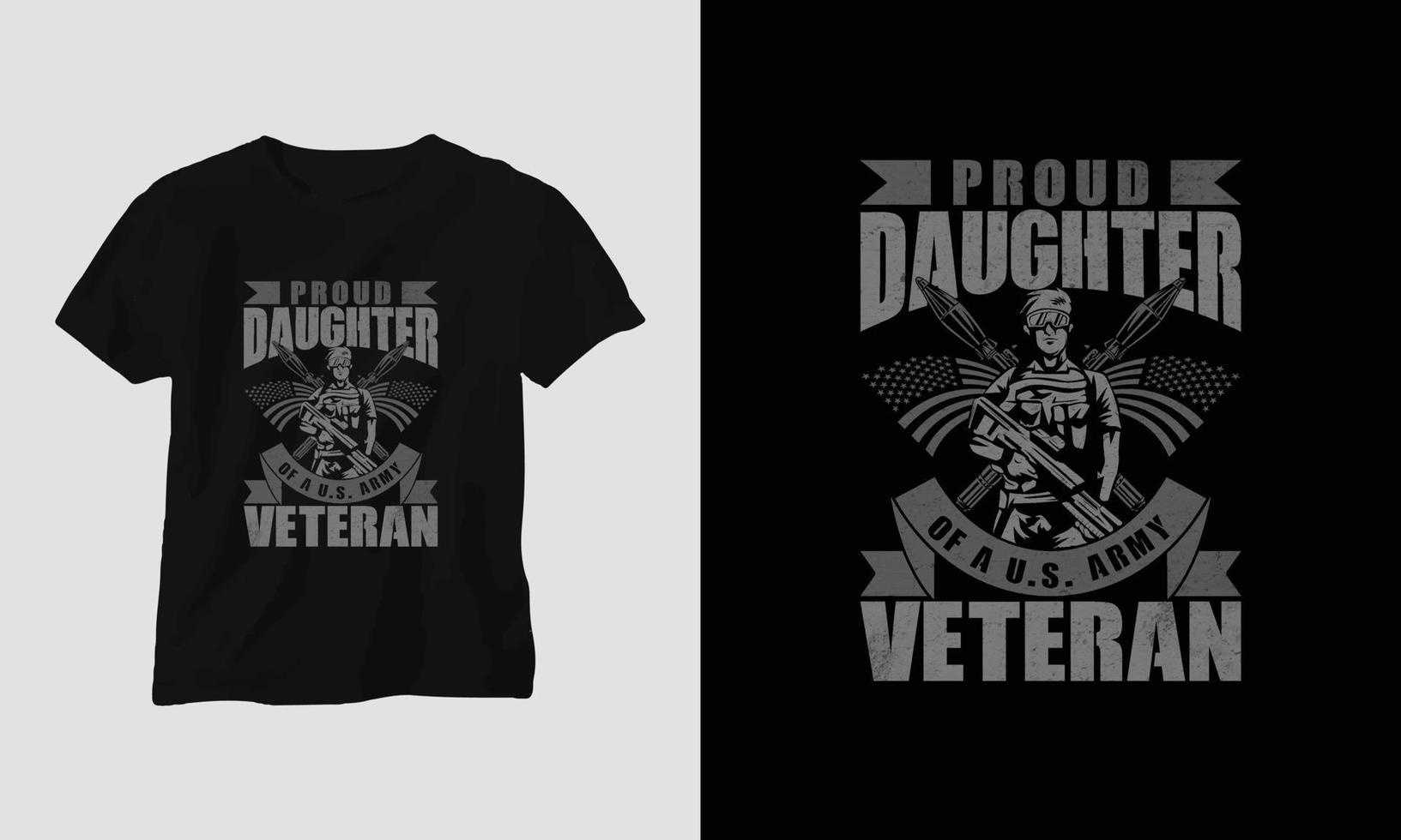 Veteran  Day T-shirt Design with the soldier, flag, weapons, and skull. Vintage style with grunge effect vector