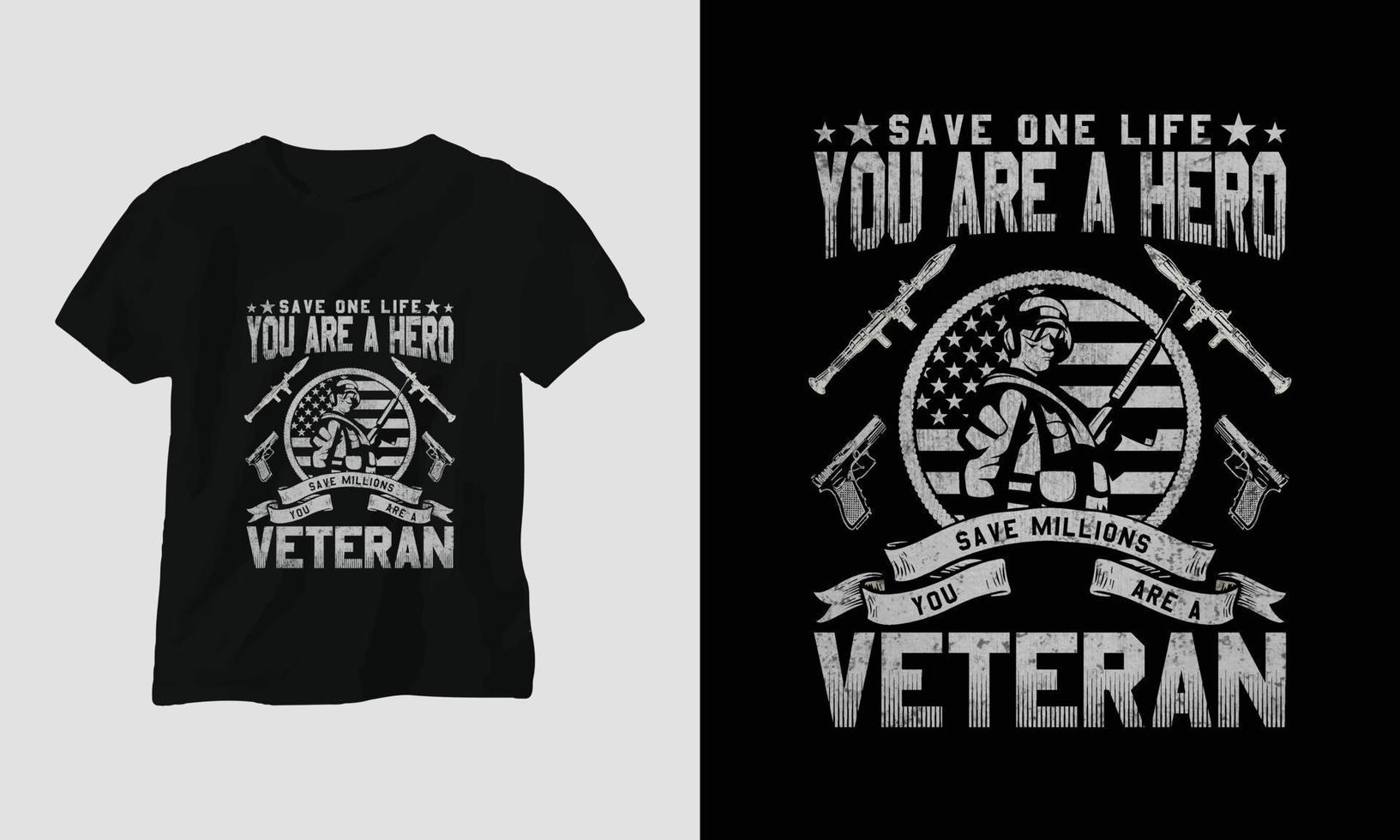 Veteran  Day T-shirt Design with the soldier, flag, weapons, and skull. Vintage style with grunge effect vector