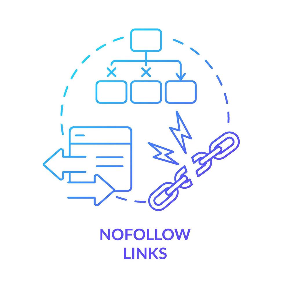 nofollow enlaces icono de concepto de degradado azul. etiqueta de hipervínculo. principio de optimización de motores de búsqueda idea abstracta ilustración de línea delgada. dibujo de contorno aislado. vector