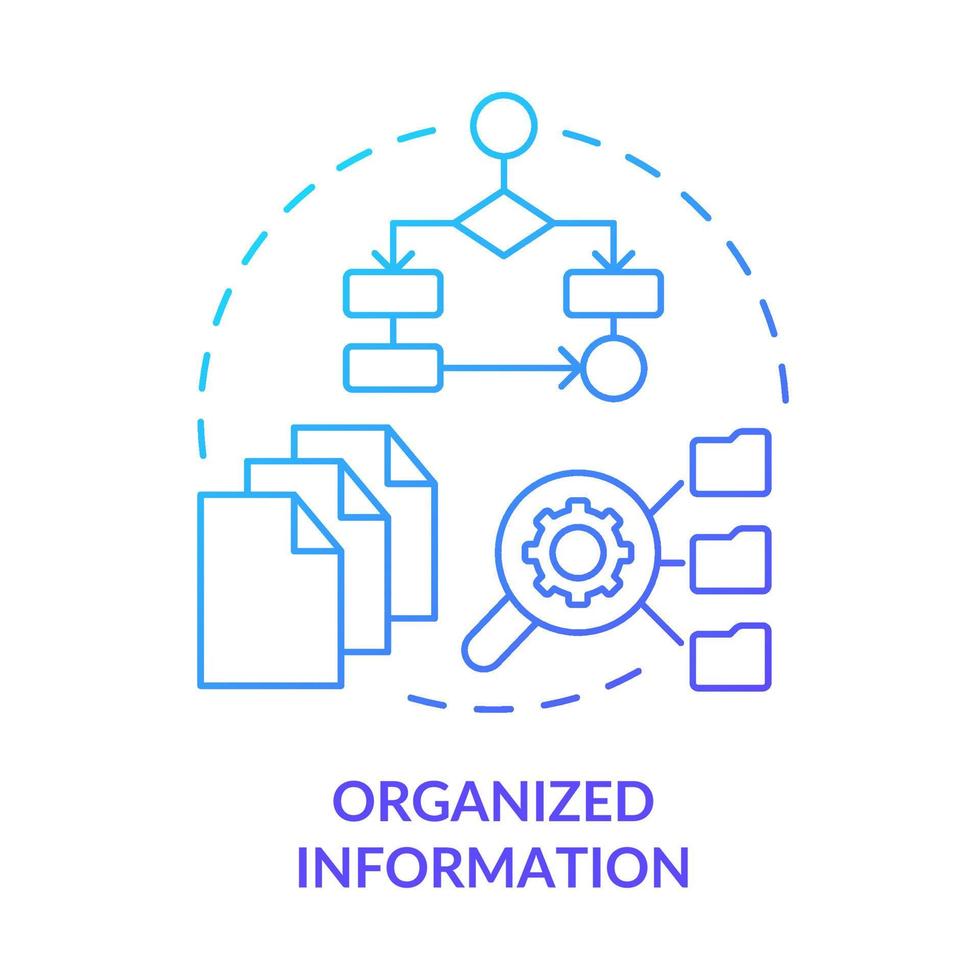 icono de concepto de gradiente azul de información organizada. arquitectura del sitio web. principio de optimización de motores de búsqueda idea abstracta ilustración de línea delgada. dibujo de contorno aislado. vector