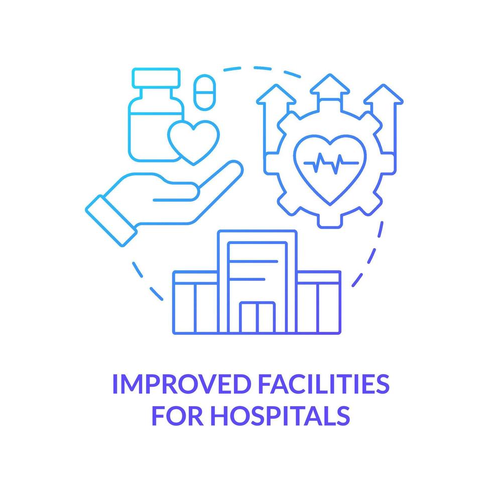 Improved facilities for hospitals blue gradient concept icon. Way to healthcare system redesign abstract idea thin line illustration. Isolated outline drawing. vector