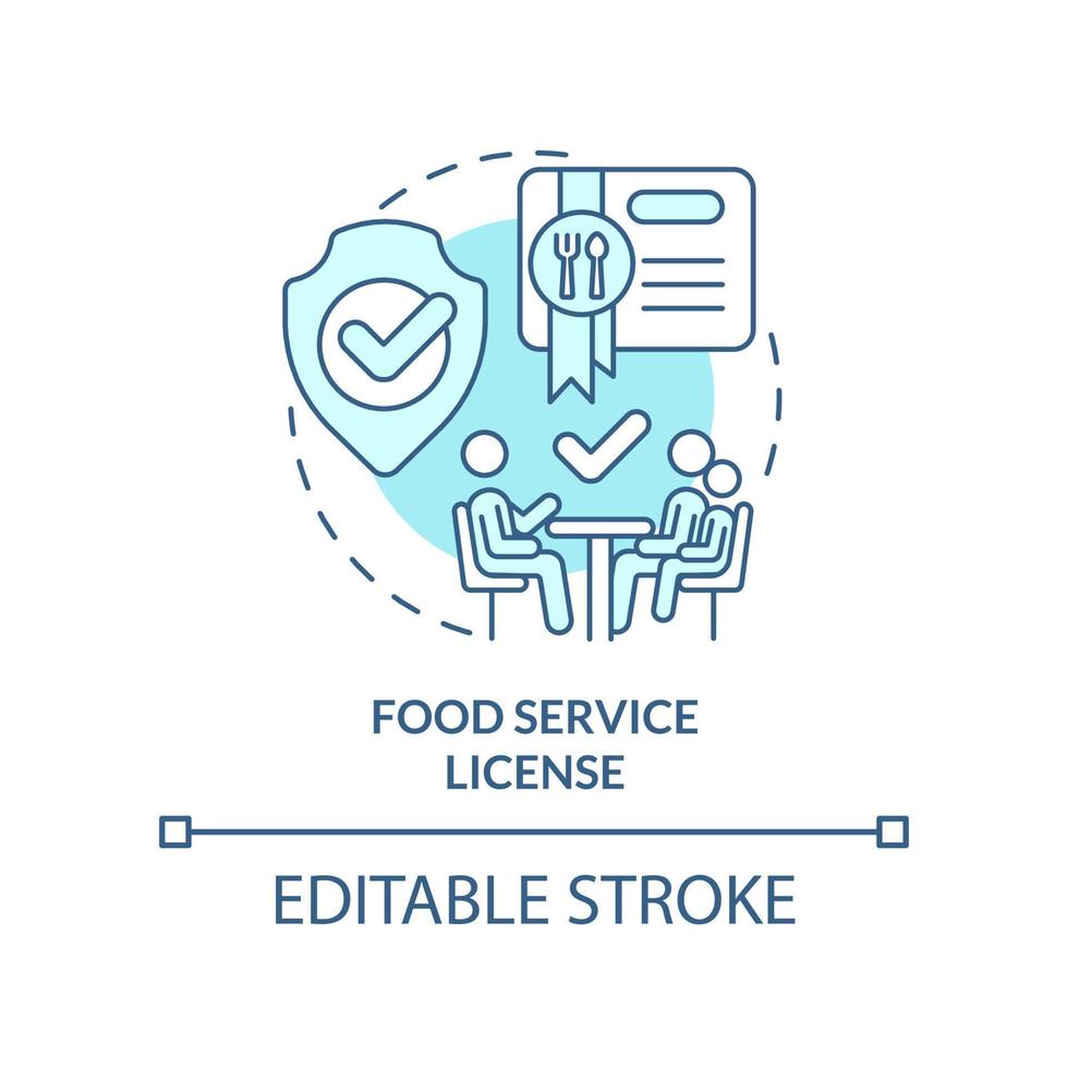 Food service license turquoise concept icon. Restaurant licensing abstract idea thin line illustration. Take-out. Isolated outline drawing. Editable stroke. vector