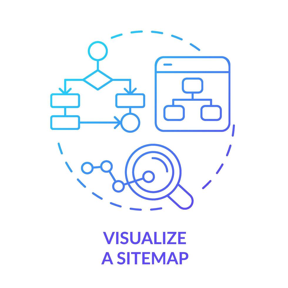 Visualize sitemap blue gradient concept icon. Webpages relationship. Site structure. Advanced SEO abstract idea thin line illustration. Isolated outline drawing. vector