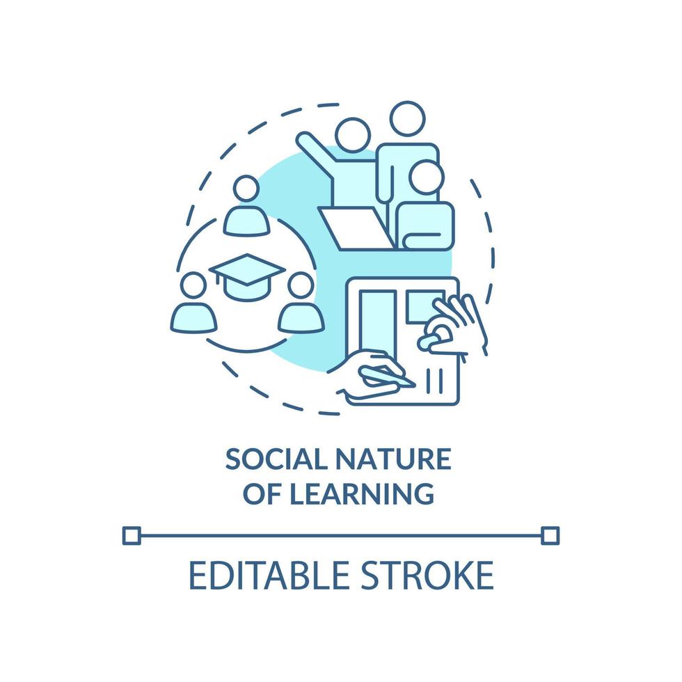 Social nature of learning turquoise concept icon. Teamwork. Principle of learning abstract idea thin line illustration. Isolated outline drawing. Editable stroke. vector